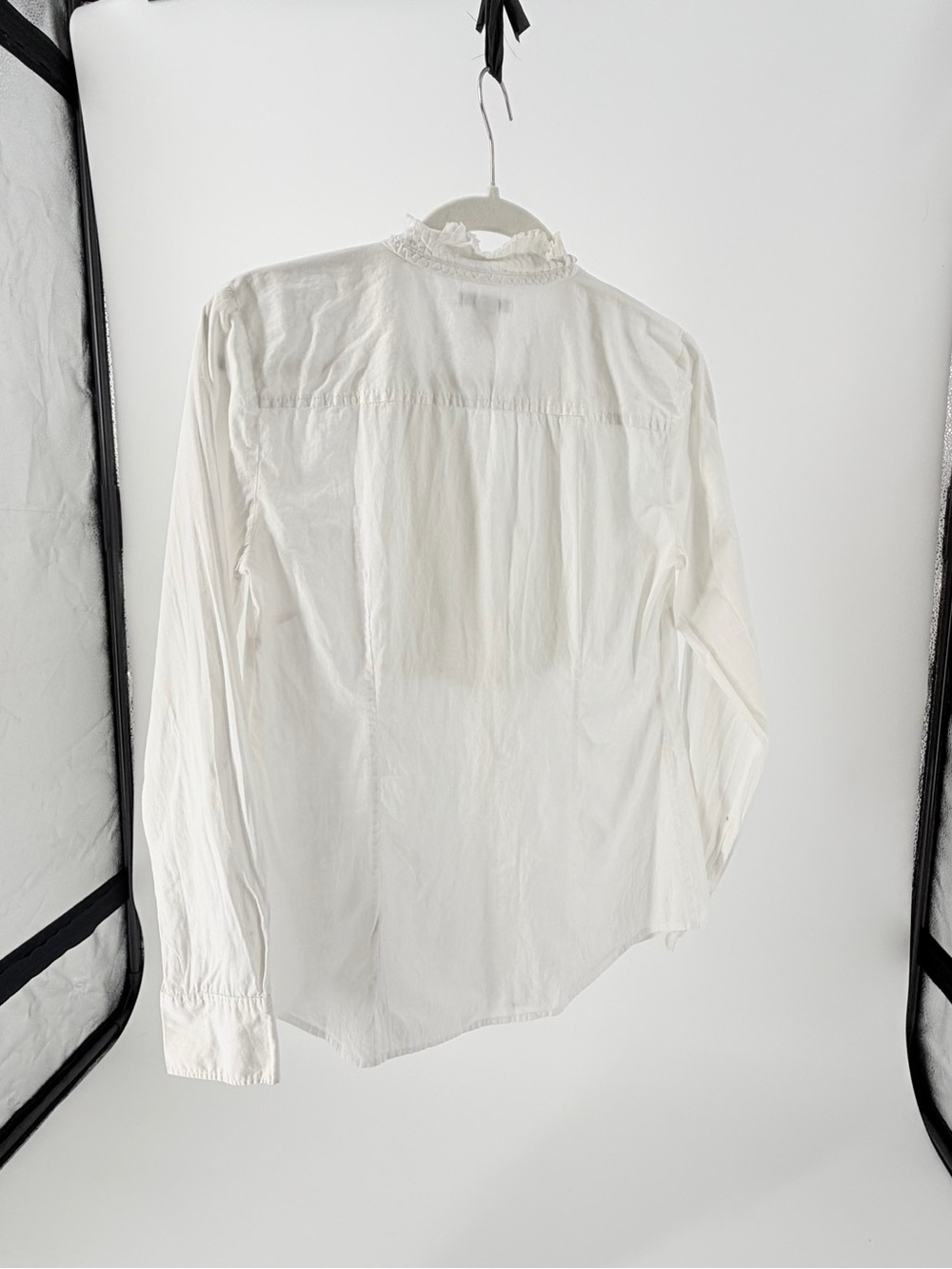 J.CREW White Ruffle Front Collared Button-Down Long Sleeve Blouse 4 Cottage Core - Picture 3 of 4
